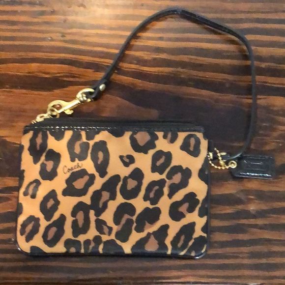 COACH Madison Black Patent Leather Satin Ocelot Pattern Wristlet RARE - Picture 5 of 11